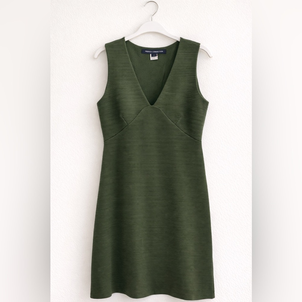 French Connection Olive Green Textured V-Neck Fit & Flare Dress Women's Size 10